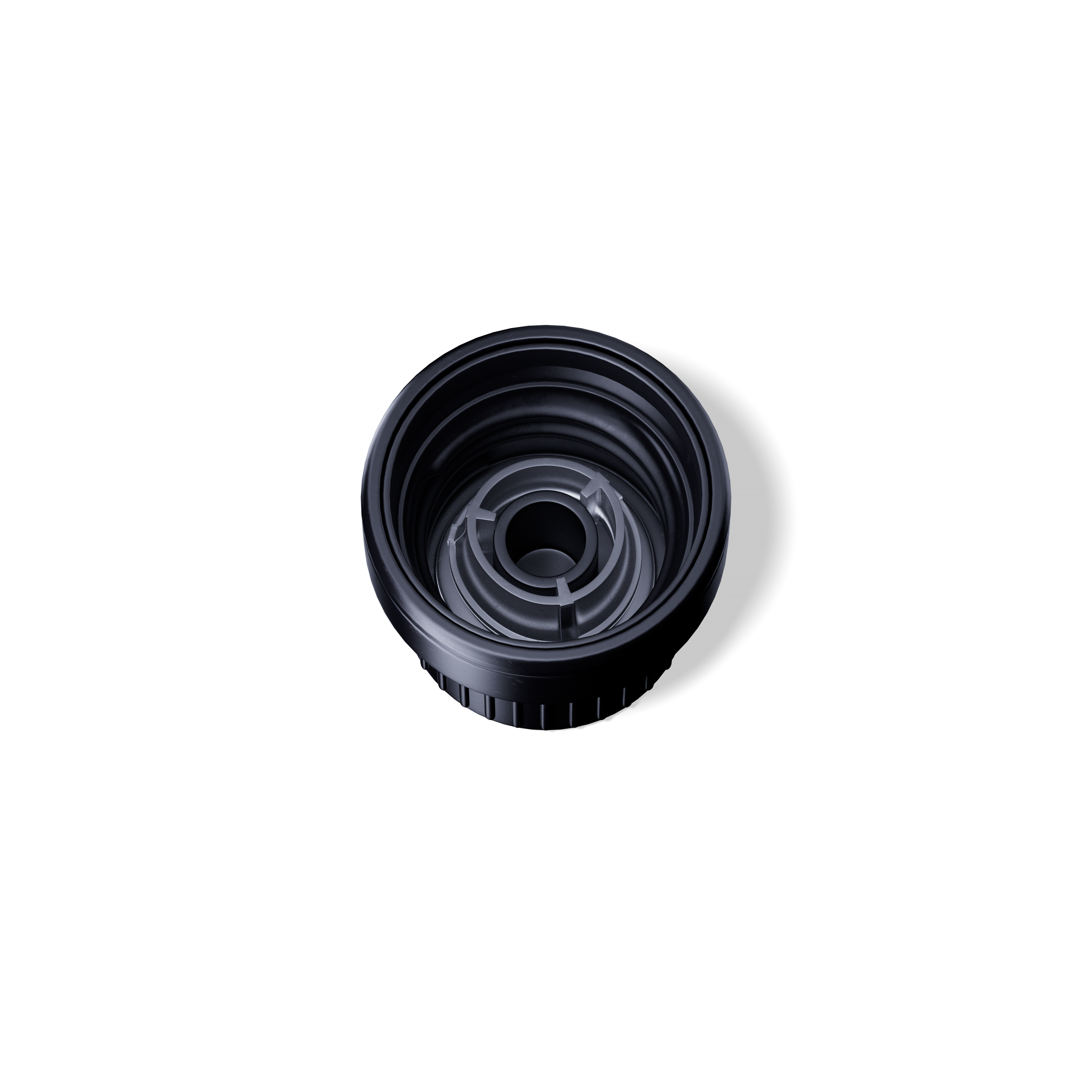 Screw cap tamper evident, DIN18, III, PP, black, ribbed, natural pourer PELD (Orion)