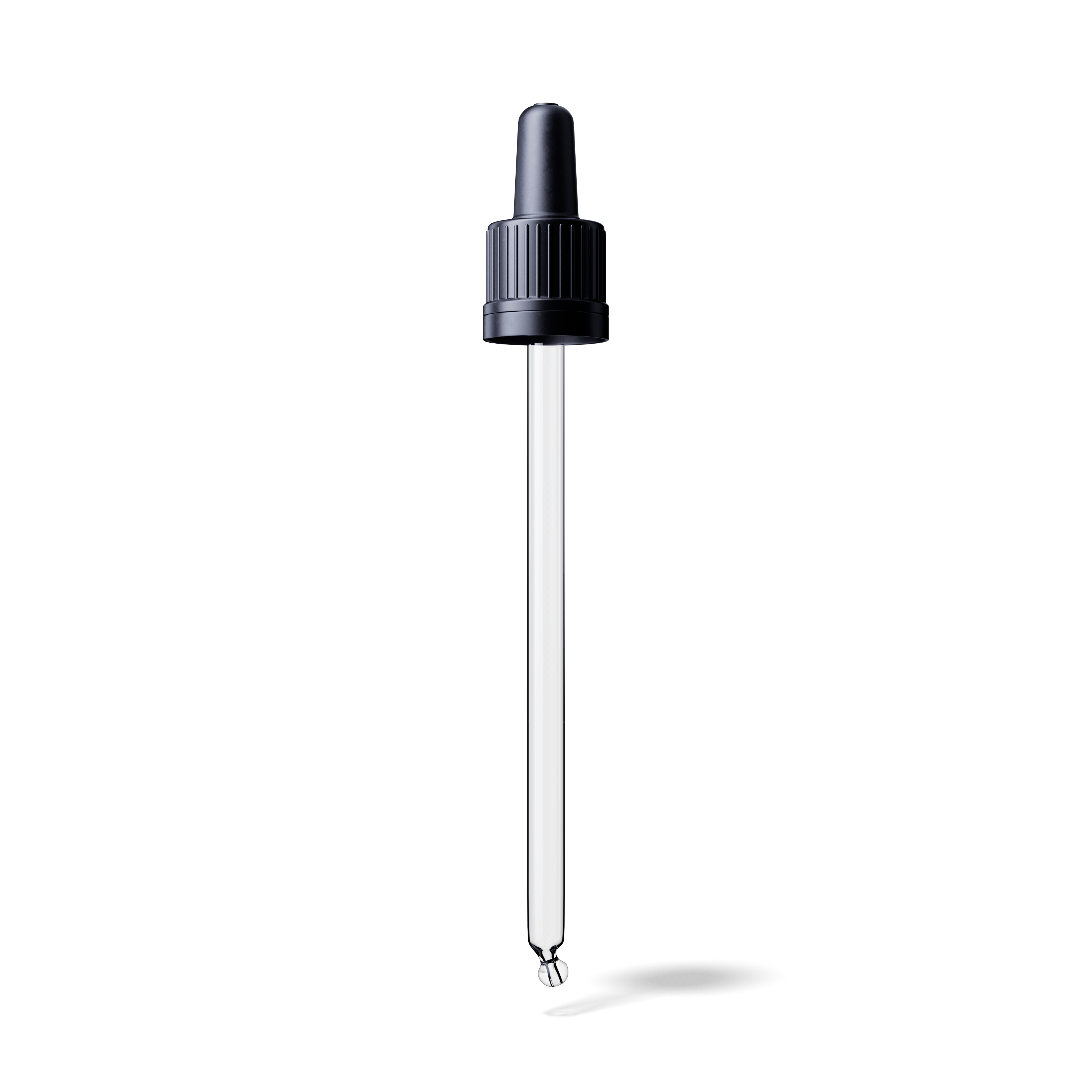 Pipette tamper evident DIN18, II, black, ribbed, bulb TPE, dose 0.7ml, bent ball tip (Orion 100)