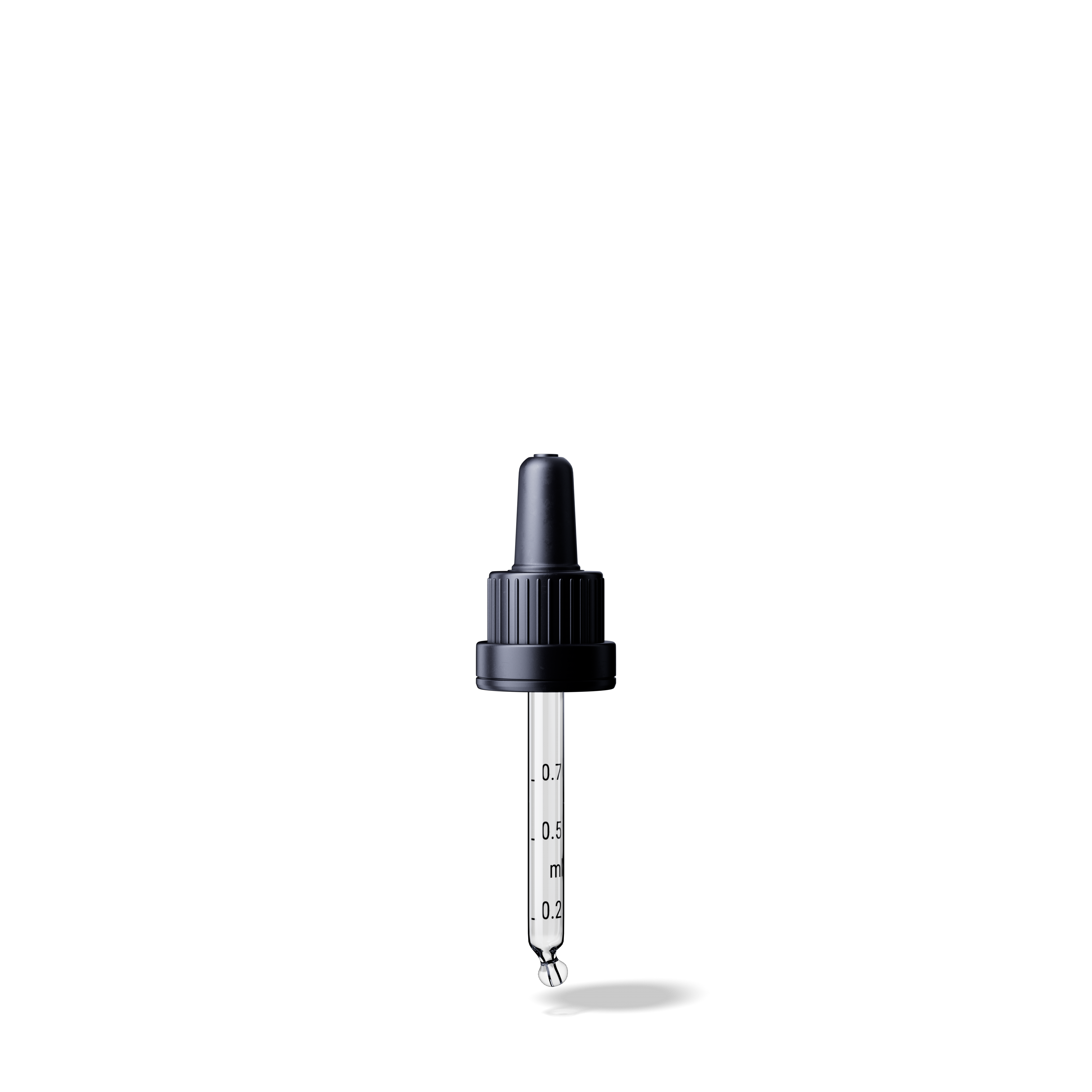 Pipette tamper evident DIN18, III, black, bulb TPE, dose 0.7, bent ball tip (Orion 15) grad.