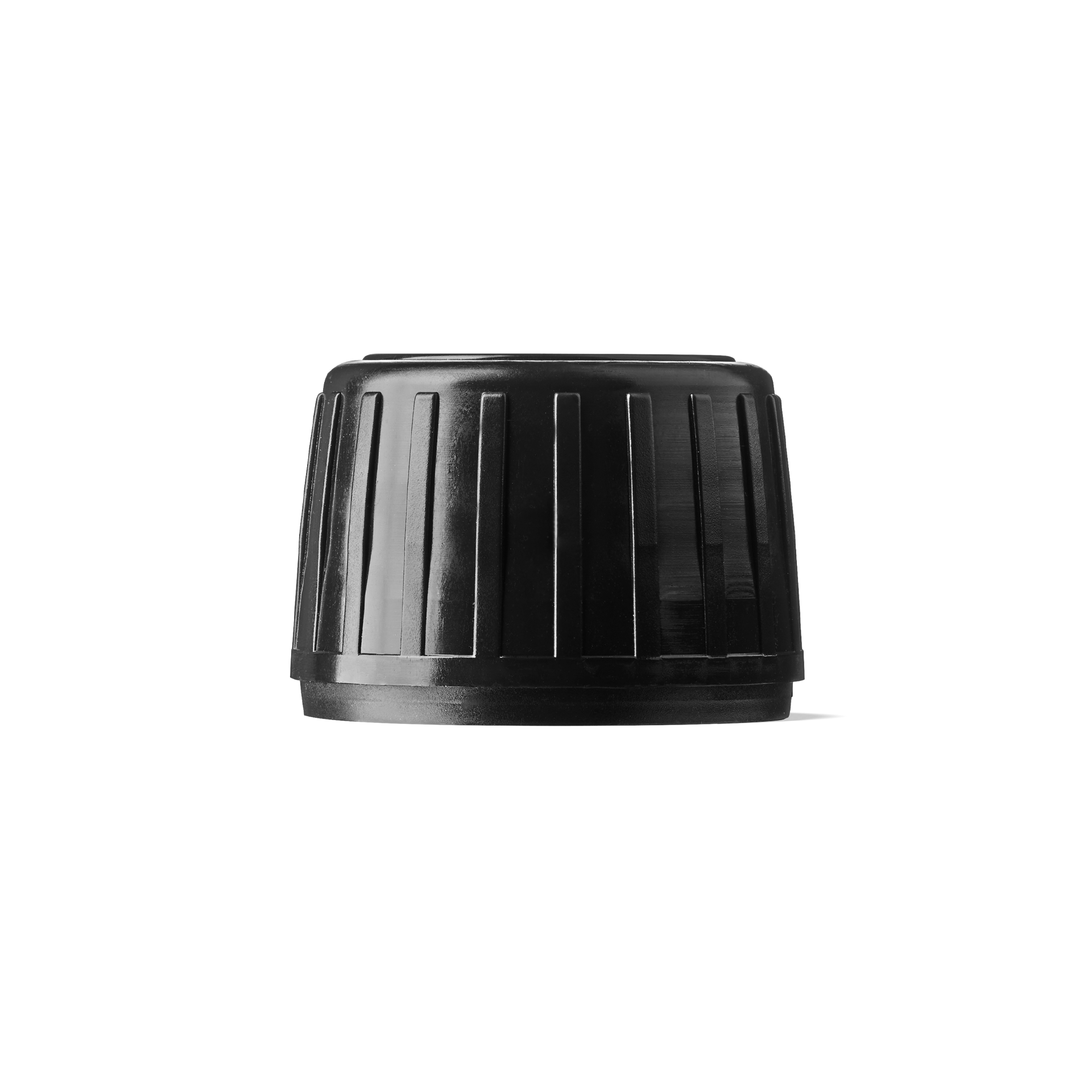 Screw cap tamper evident PP28, III, PEHD, black, ribbed, pourer PELD (Aquarius)