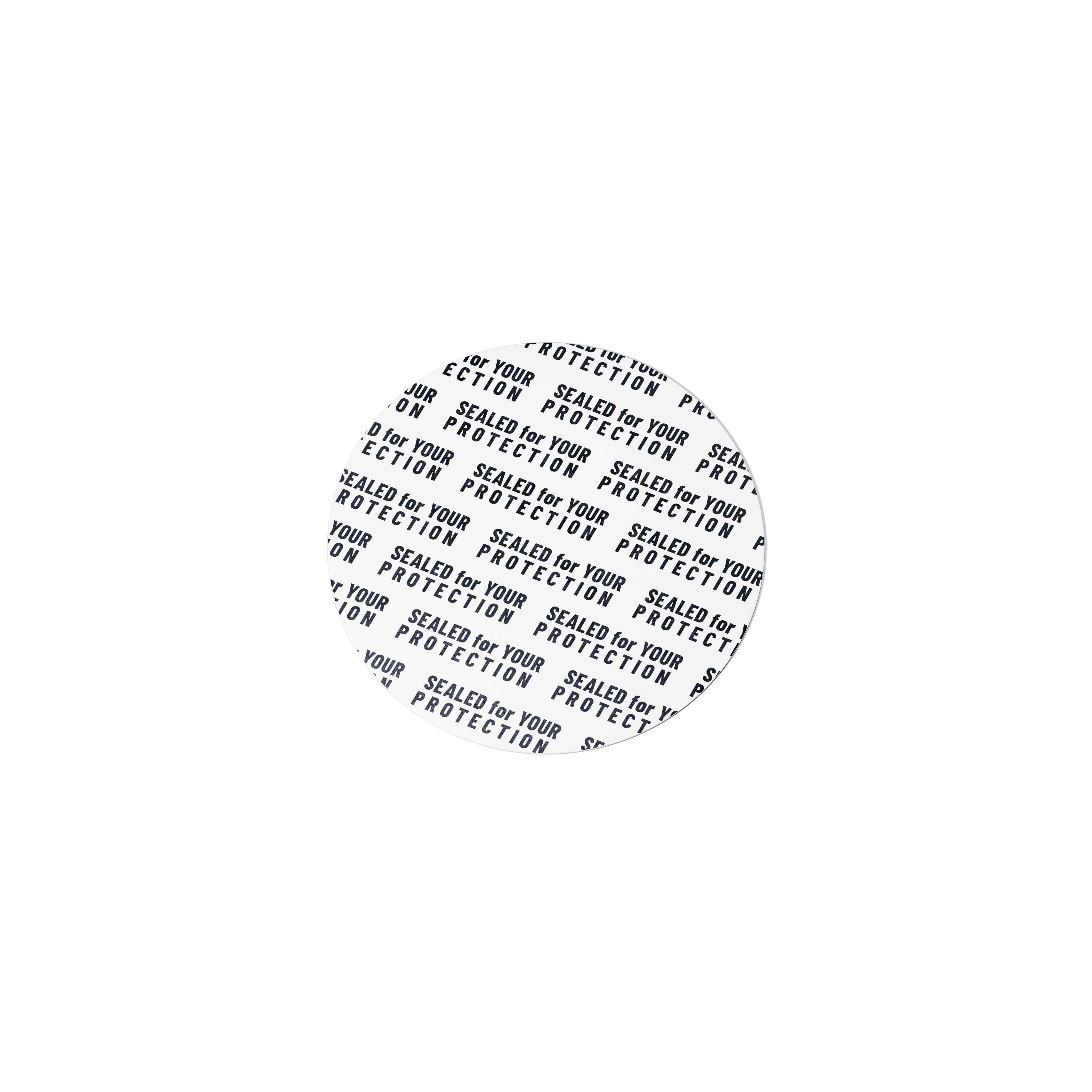 Pressure sensitive seal, 47mm, white, black text (Sirius 30), only applicable for dry goods