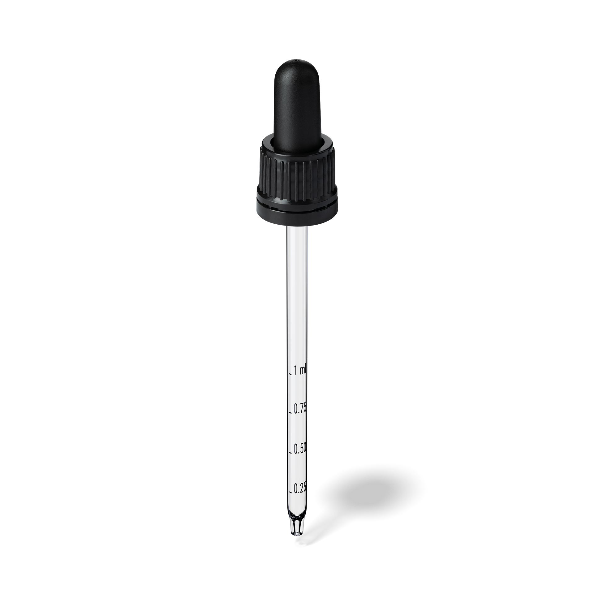 Pipette D02 black ribbed, D18, TE-b, Bulb TPEs-b 1.0, Tip conical 1.0, ORI100, Grad-b-A02 Pipette D02 black ribbed, D18, TE-b, Bulb TPEs-b 1.0, Tip conical 1.0, ORI100, Grad-b-A02