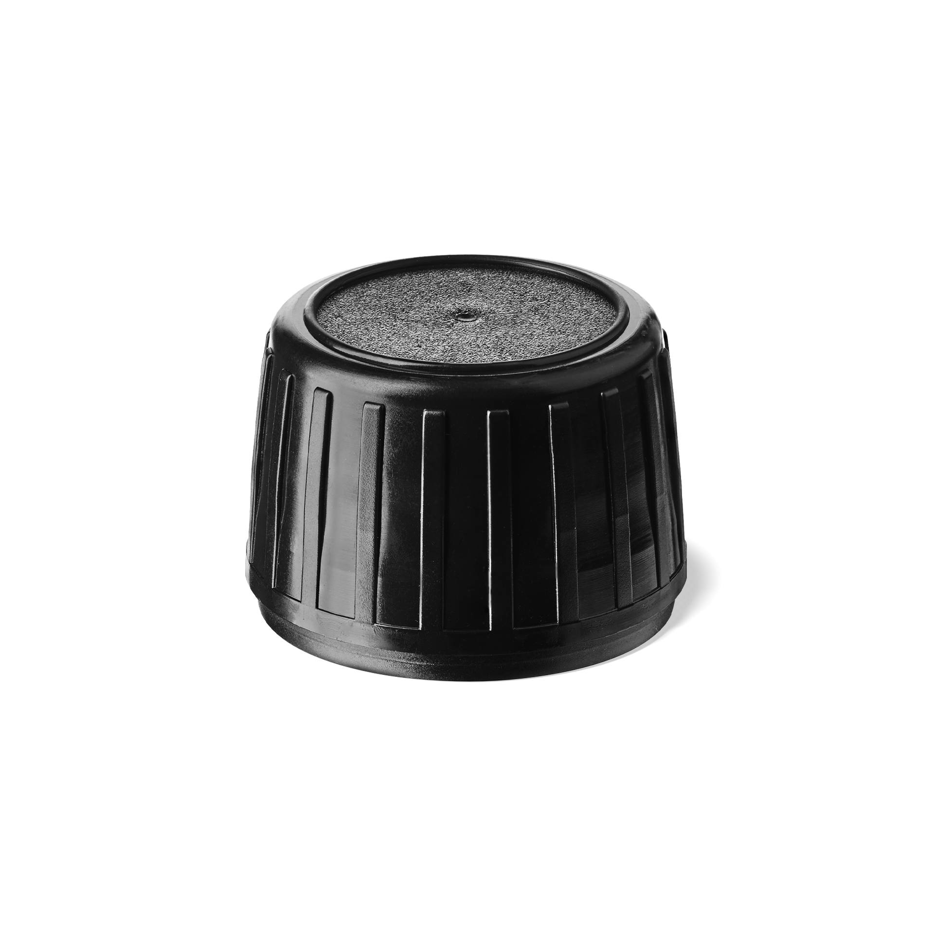 Screw cap tamper evident PP28, III, PEHD, black, ribbed, pourer PELD (Aquarius) Screw cap tamper evident PP28, III, PEHD, black, ribbed, pourer PELD (Aquarius)