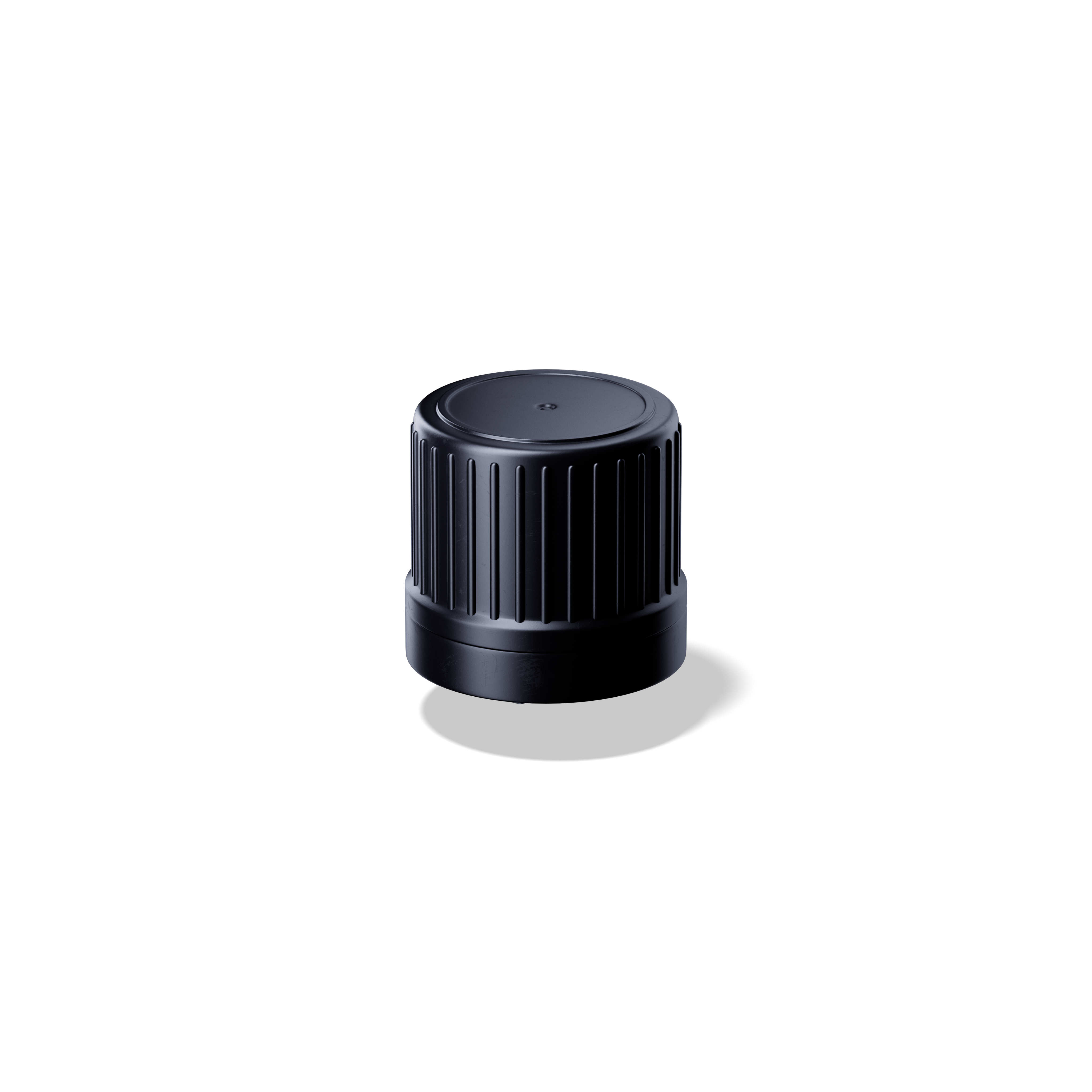 Screw cap tamper evident DIN18, II, PEHD, black matte, natural vertical dropper 1.6mm (Orion)