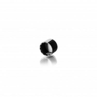 Screw cap, standard, 20/410, PP, black, glossy finish, white inlay