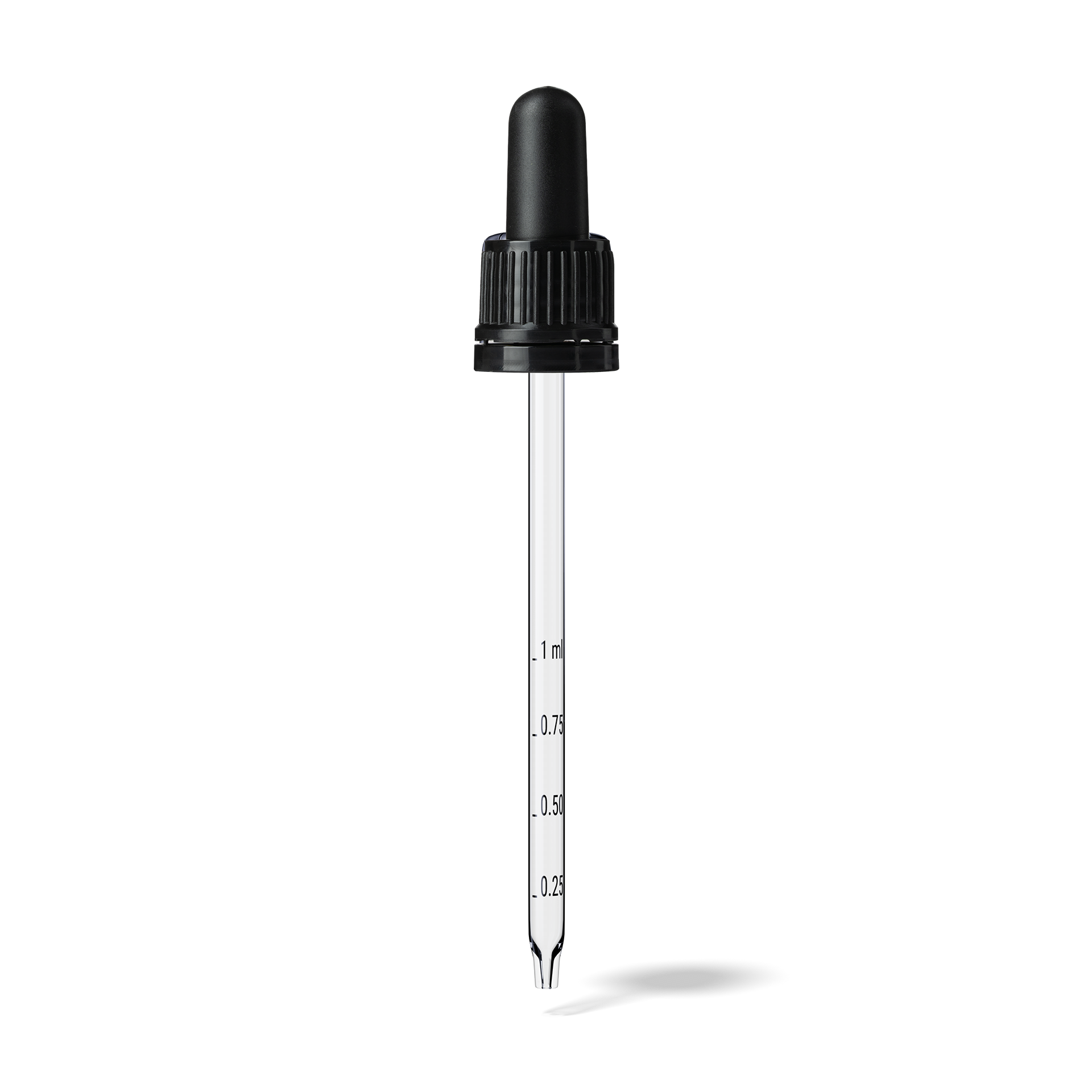Pipette D02 black ribbed, D18, TE-b, Bulb TPEs-b 1.0, Tip conical 1.0, ORI100, Grad-b-A02 Pipette D02 black ribbed, D18, TE-b, Bulb TPEs-b 1.0, Tip conical 1.0, ORI100, Grad-b-A02