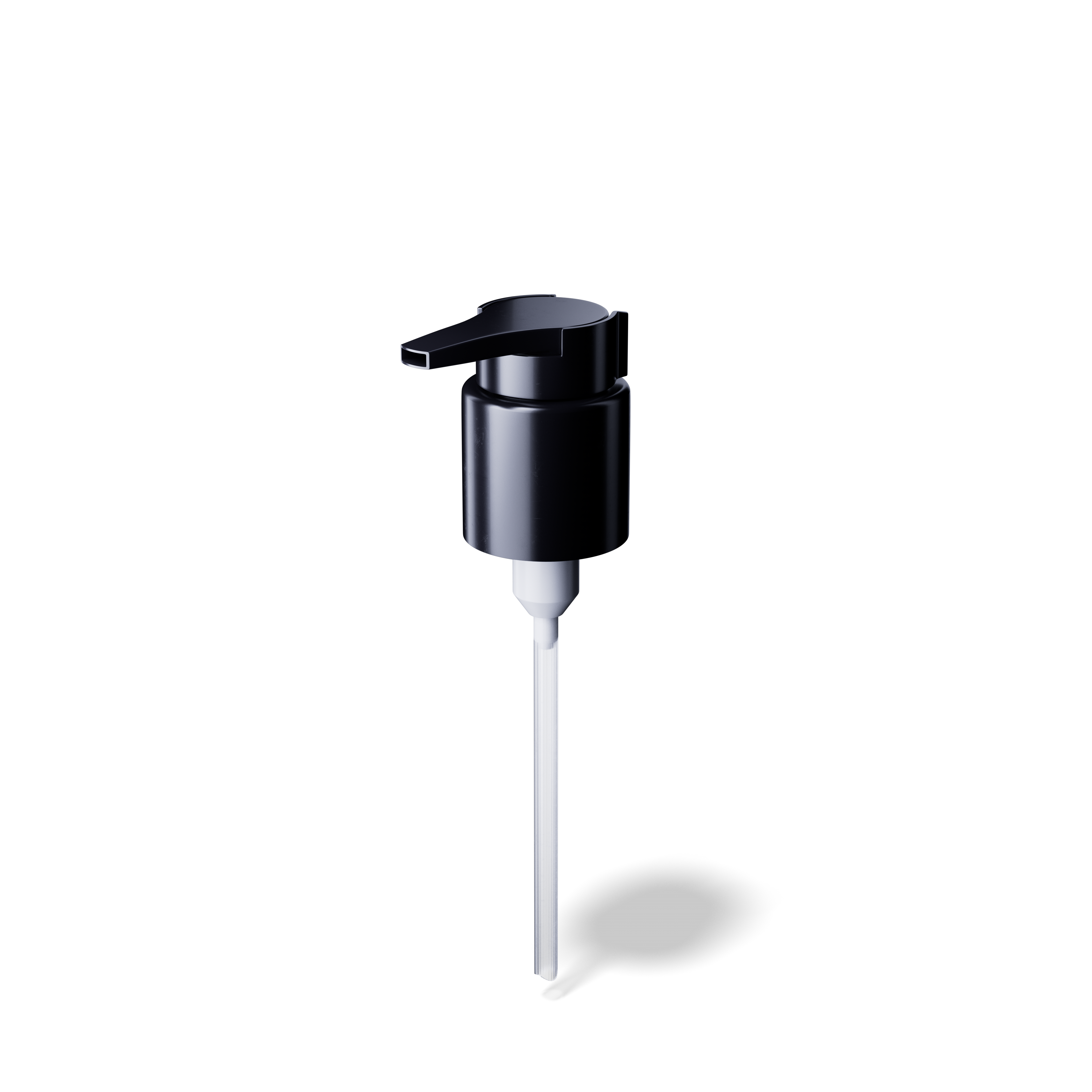 Lotion pump extended nozzle, 24/410, PP, black, smooth, dose 0.50ml, security clip (Virgo 100)