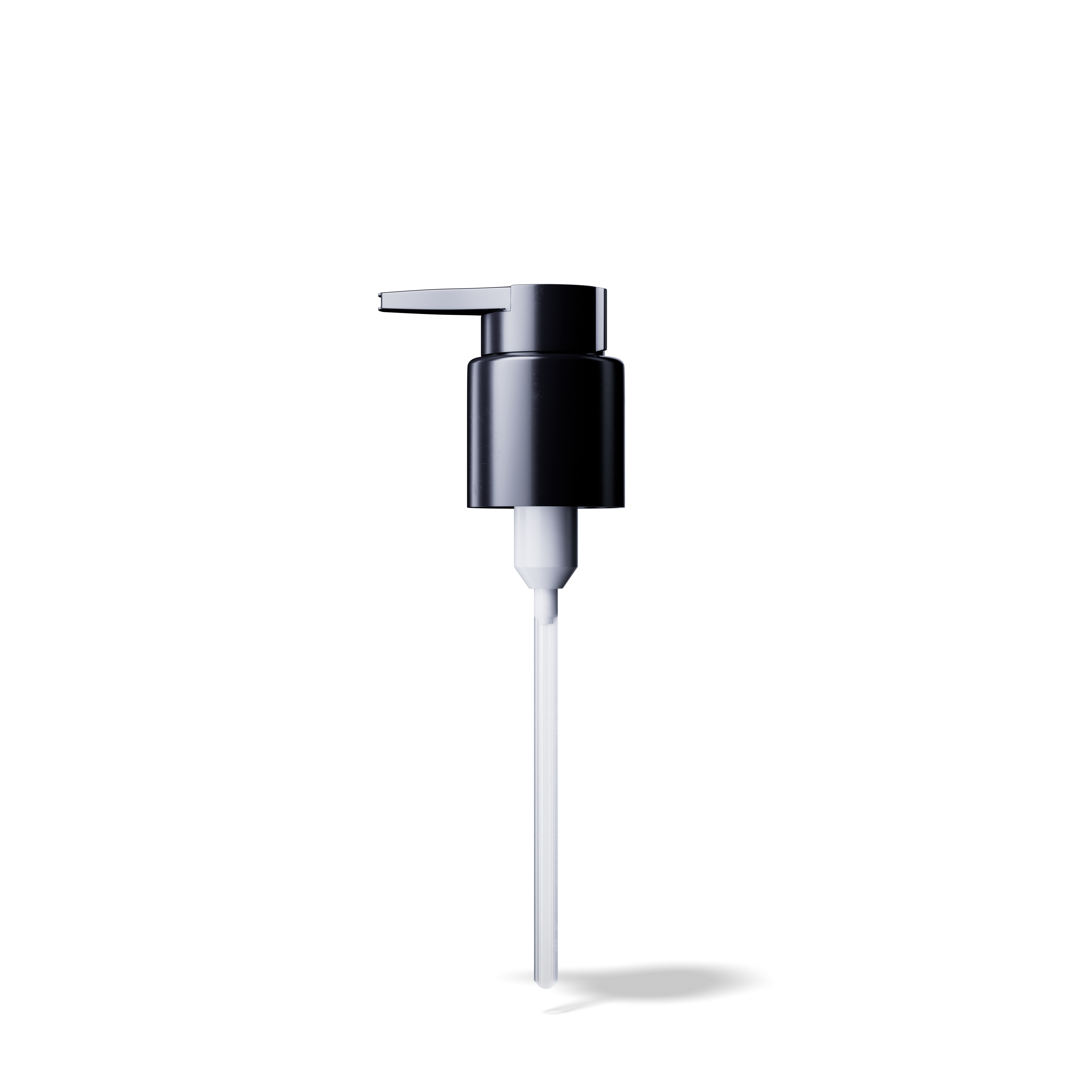 Lotion pump extended nozzle, 24/410, PP, black, smooth, dose 0.50ml, security clip (Virgo 100)